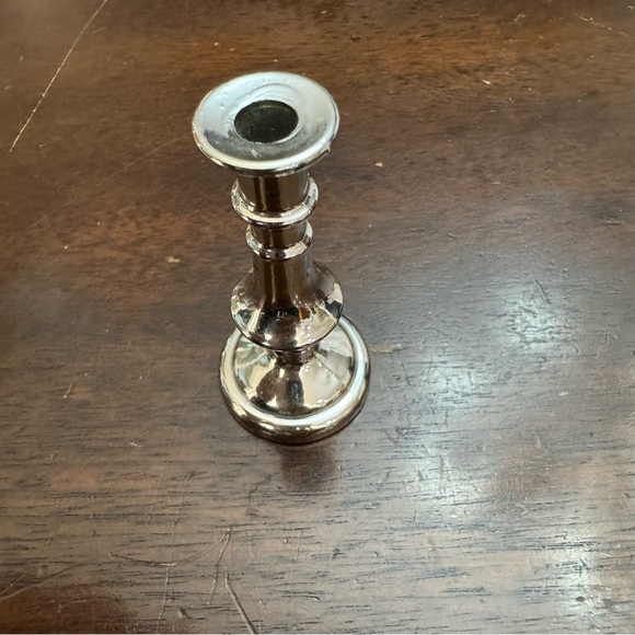Small Metal Candlestick Holder Metal Silver Tone - Picture 5 of 9